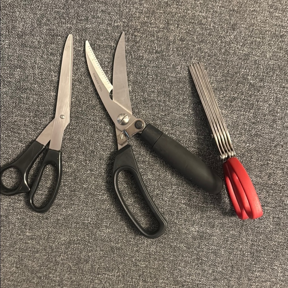 Set of Scissors and Shears with Red and Black Handles
